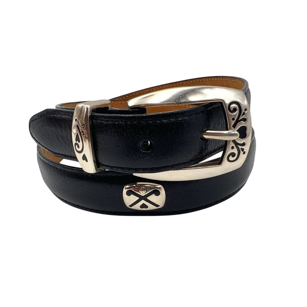 Brighton Black Leather Belt Silver Golf Charms Size M/30